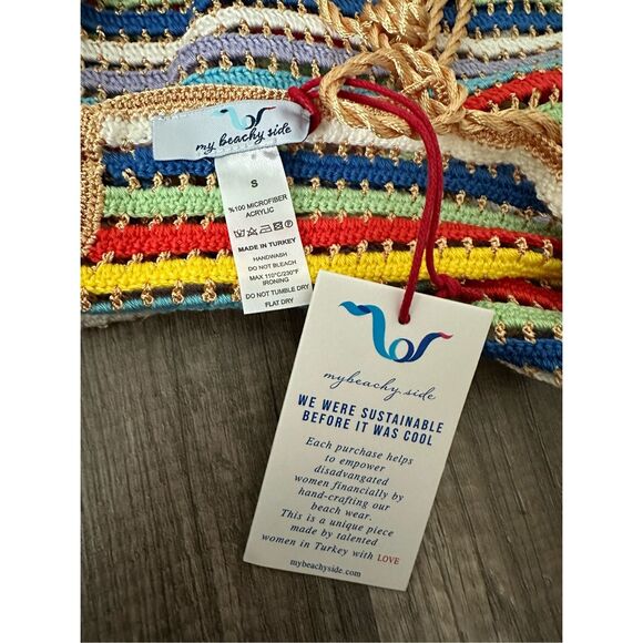 NWT My Beachy Side V-neck Ali Strappy Crocheted Mini Dress Multicolor Small - Picture 11 of 11